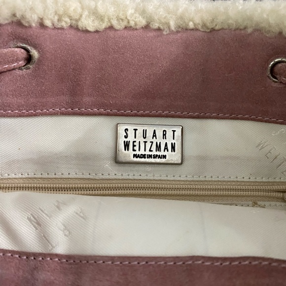 Stuart Weitzman Pink Suede Fur trim Hobo Shoulder Bag - Picture 7 of 7